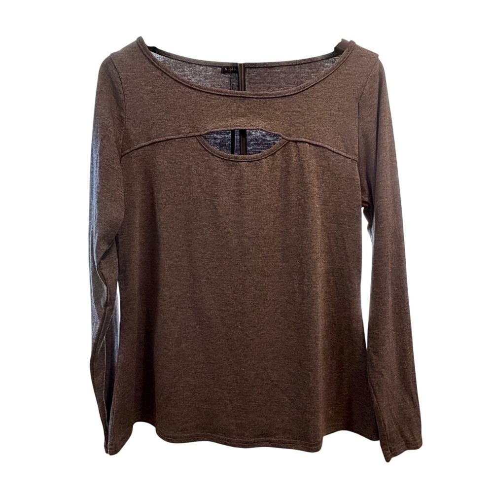 Arolina Womens Charcoal Gray Long Sleeve Keyhole Cutout Top Size Large NWT